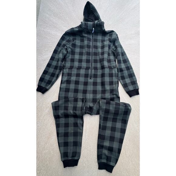 Fabletics Pants - Fabletics Hooded One Piece Pajama Lounge Romper Gray Buffalo Plaid M TALL